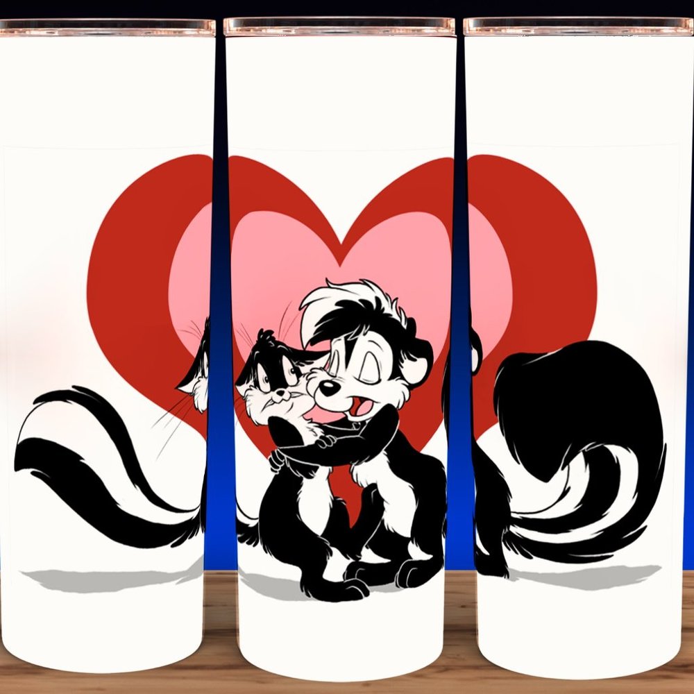 Pepe Le Pew and Penelope Heart Cartoon Cuddle Cup Mug Tumbler 20oz